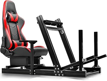Anman Aluminum Racing Simulator Cockpit with Red Seat | 8040 Aluminum Profiles, Fit for Fanatec/Moza/Logitech/Thrustmaster, Direct Drive Steering Wheel Compatible