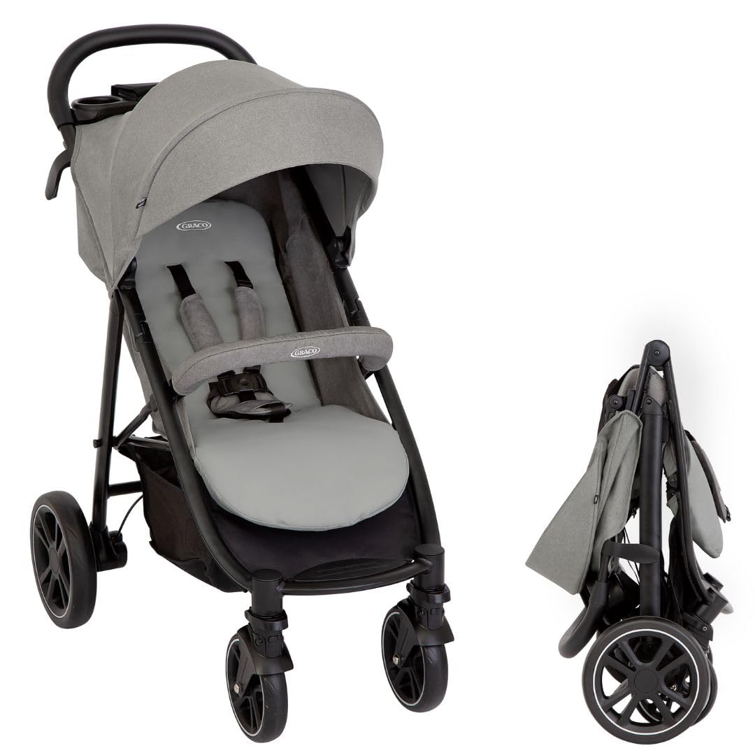 Graco EezeFold DLX – Poussette Compacte et Légère | Pliage à une Main, Suspension 4 Roues, Position Allongée, Grand Panier – Coloris Lunar Grey