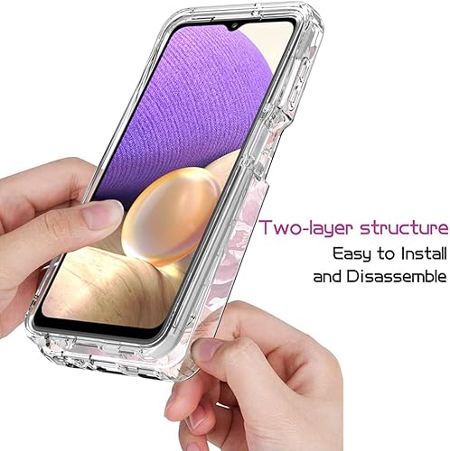 Miniatura 4 de Vavies Funda para Galaxy A32 5GM32 5G SM-A326 con protector de pantalla de vidrio templado, cuerpo completo transparente con diseño floral de