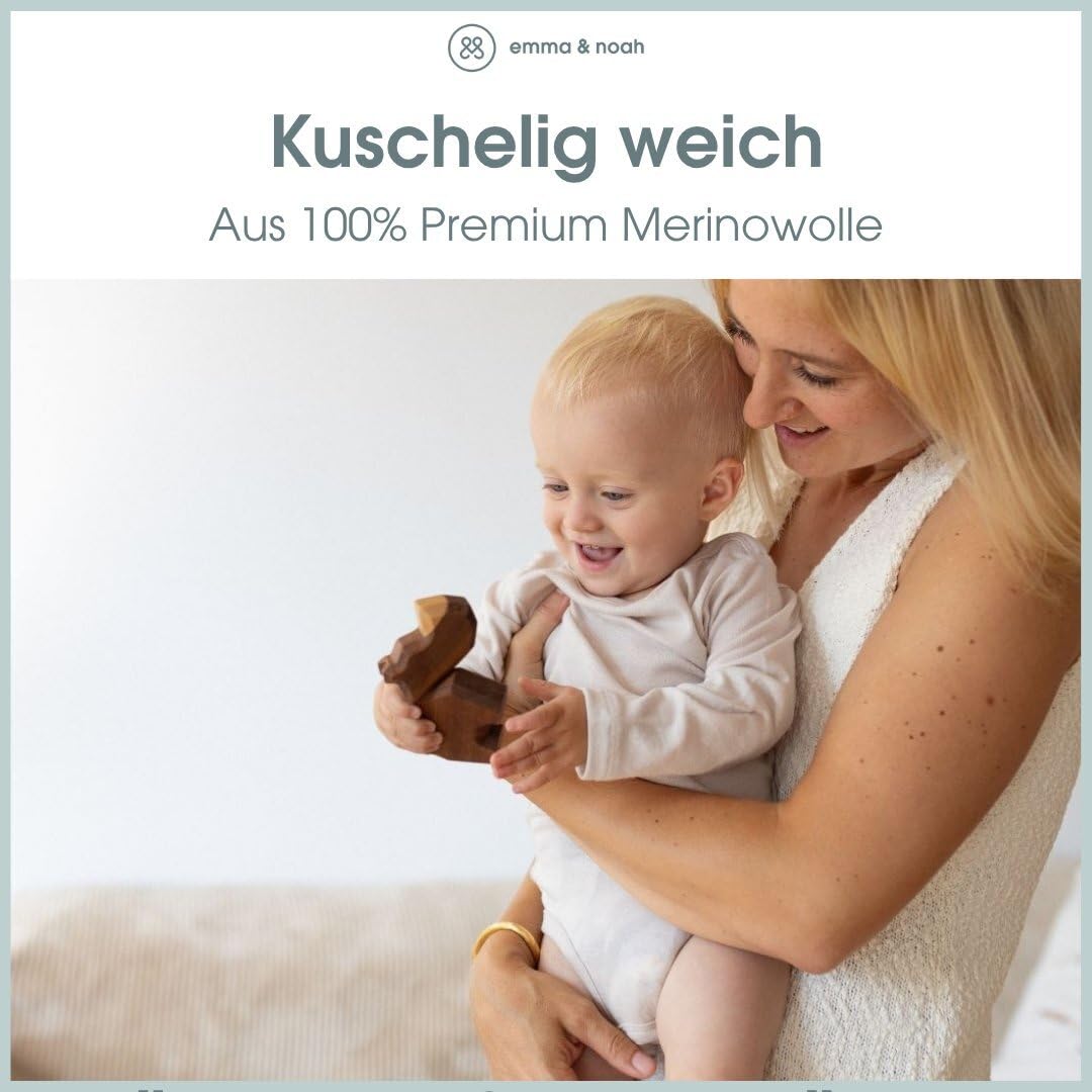 emma & noah Langarm Body für Babys, 100% Merinowolle, Atmungsaktiv & Temperaturregulierend, Mitwachsendes Design