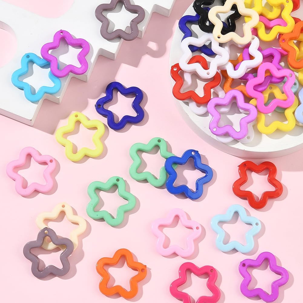 100Pcs Hollow Star Charms Acrylic Charms Stars Colorful Opaque Assorted Small Flower Hanging Dangle Pendants Findings Accessories for Jewelry Making Bracelets Necklaces Earrings DIY Crafts - Image 5