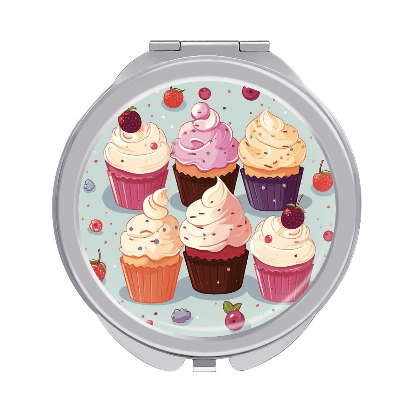FekiLoot Delicious Cupcakes Travel Makeup Mirror 2 X /1 X Magnifying Slim Pocket Mirrors Compact for Purse Travel Makeup Mirrors for Pocket, Handbag, Purse Women Gift