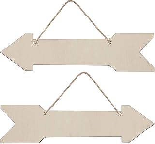 10pcs Blank Wooden Plaque Arrow Shape Unfinished Wood Sign with Ropes DIY Crafts Cutouts for Wedding Birthday Party Decoration, 7.9x2 in