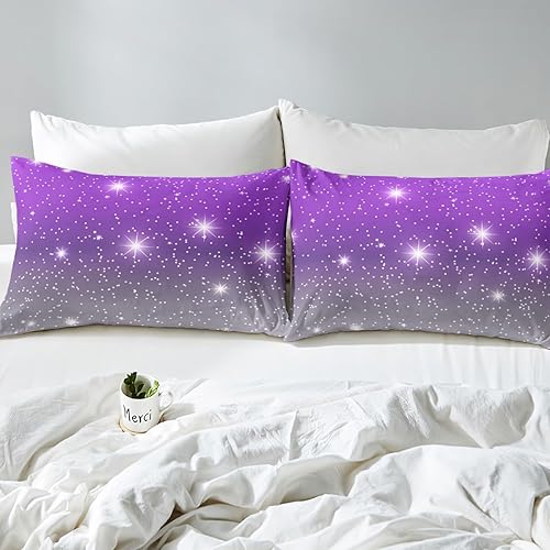 Miniatura 8 de Sábana bajera ajustable con purpurina degradada para niñas de tamaño individual, sábanas de galaxia arcoíris para niños y mujeres, juego de ropa de