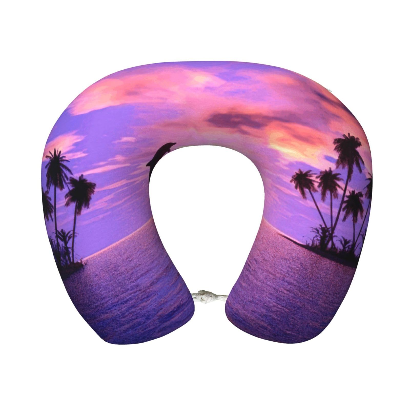 yagDAA Sunset Dolphins Print U-Shape Travel Neck Pillows Memory Foam Neck Pillow For Airplane Car Office Sleeping Rest