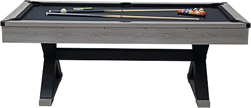 Miniatura 5 de Mesa de billar de 84 pulgadas con bolas de billar, tacos, tiza para taco de billar, cepillo de limpieza, patas en X, tela negra, gris rústico, 84.1