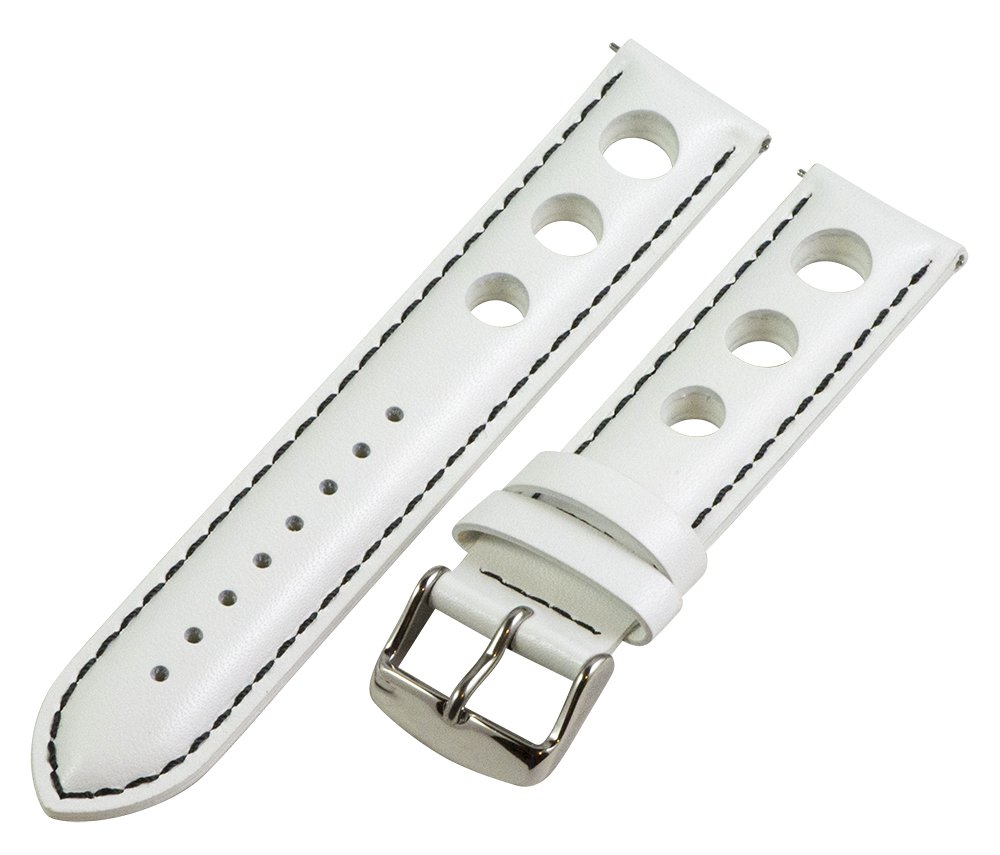 Clockwork Synergy, LLC 26mm Rally 3-hole Smooth White/Black Leather Interchangeable Replacement Watch Band Strap