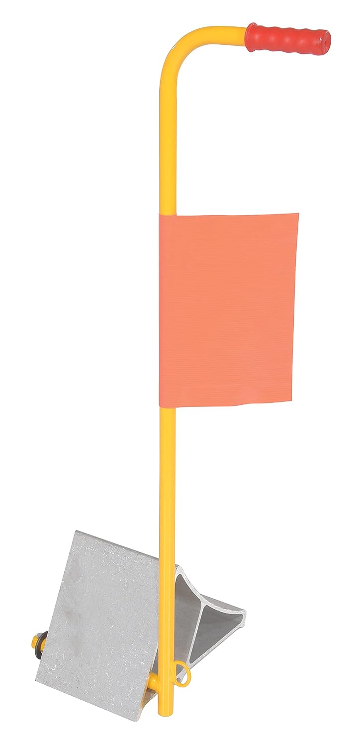 Vestil EALUM-7-H-FL Aluminum Wheel Chock with Handle and Flag Yellow