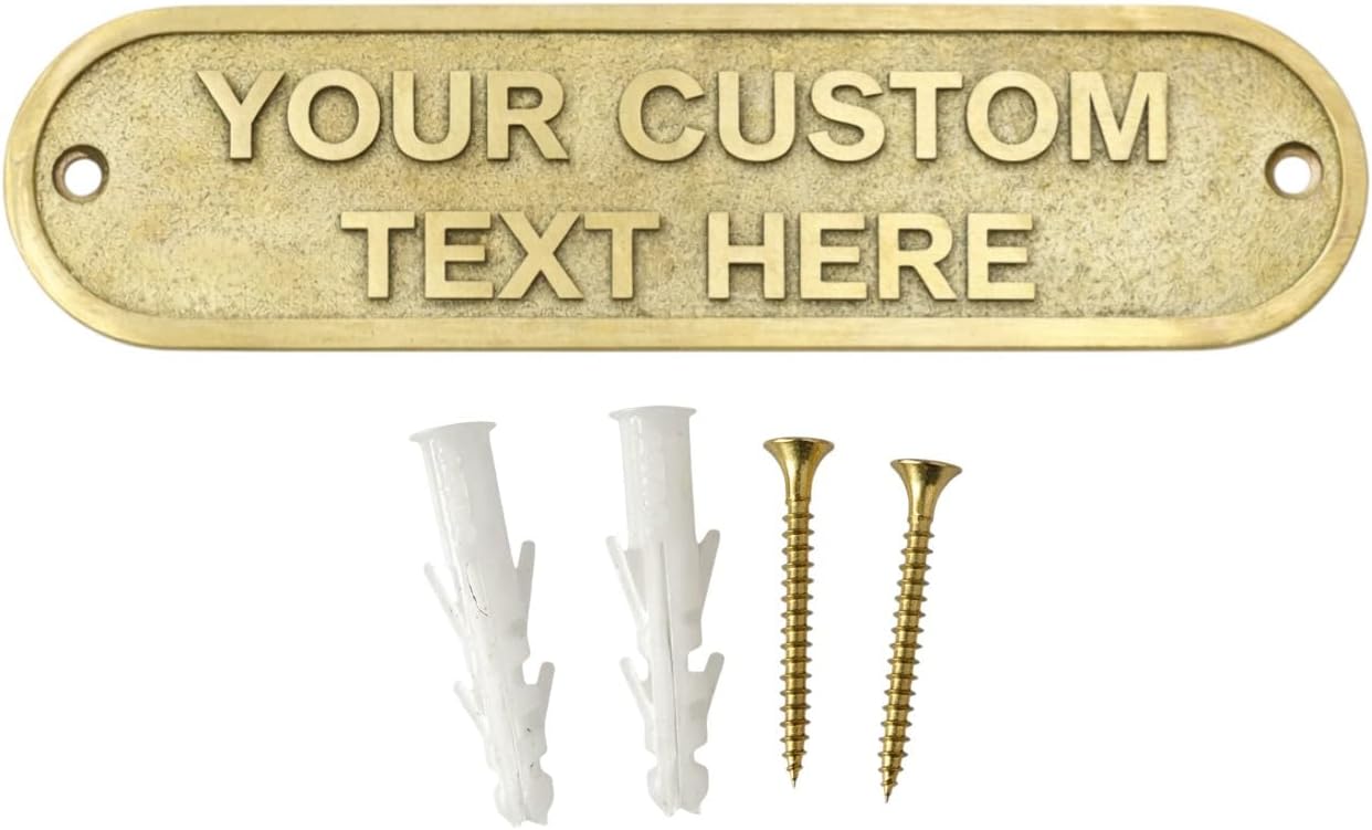Custom Engraved Solid Brass Name Plate – Personalized Metal Door Sign Plaque for Home, Office, Desk, Housewarming Gift – 22 x5 cm Decorative Wall Sign