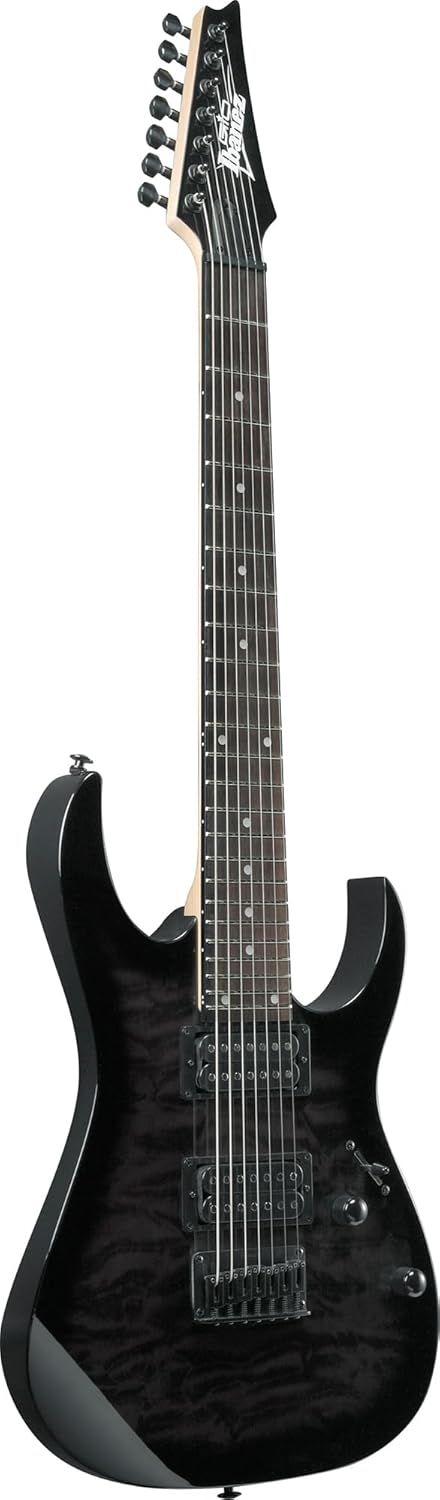 Ibanez GRG7221QA RG Gio 7-String Electric Guitar - Transparent Black Sunburst Bundle with Gig Bag, Tuner, Strap, Instrument Cable, Austin Bazaar Instructional DVD, and Polishing Cloth