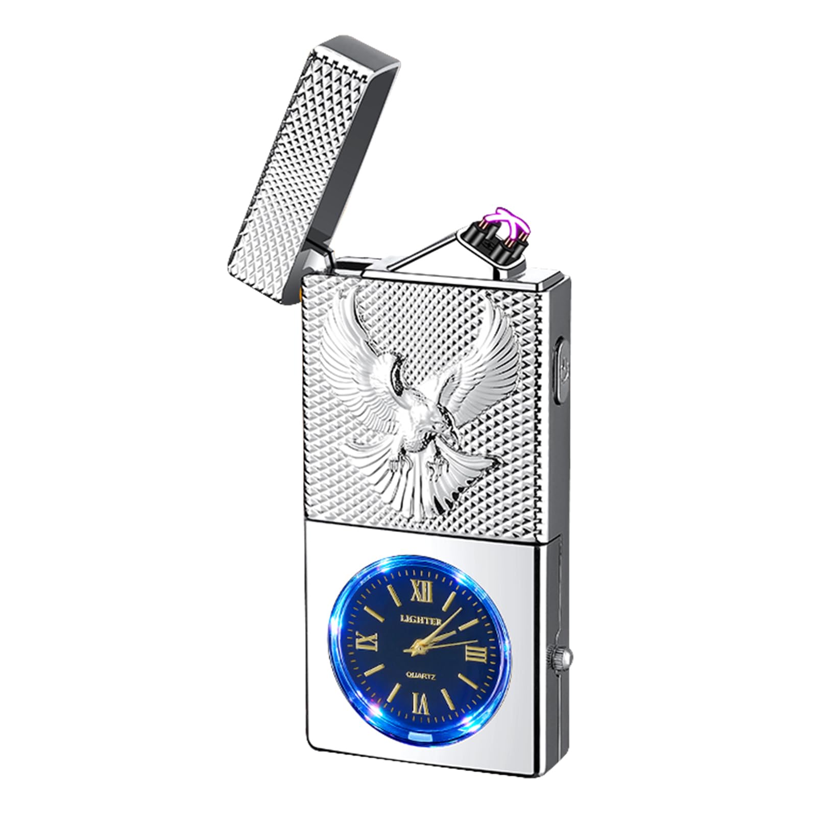 Briquet électrique argent aigle à offrir pour le camping et la maison