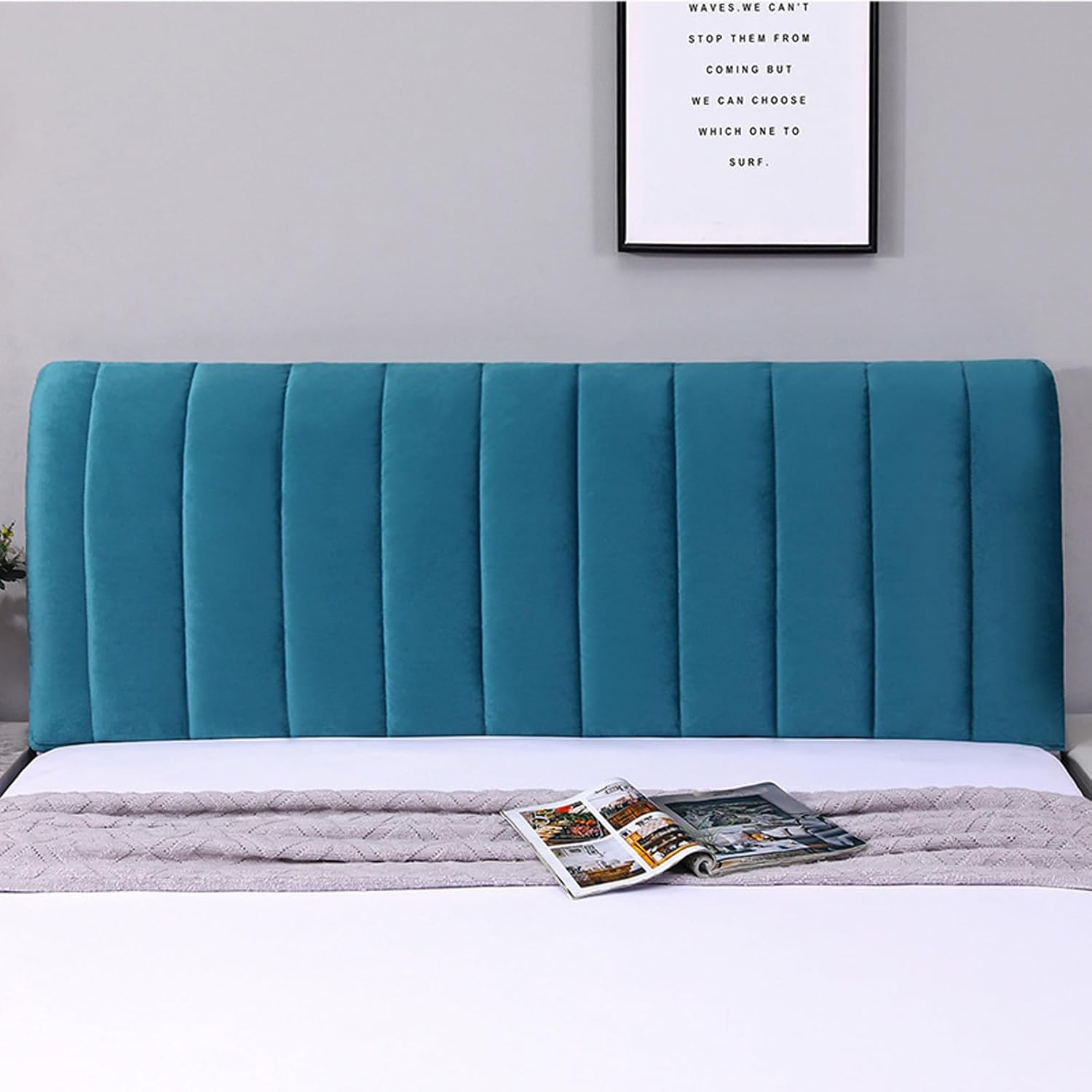 Generic Velvet Bed Headboard Covers Upholstered Stretch Headboard Protection Cover Dustproof Protector Bed Headboard Covers for Bedroom Décor, 1.2m, White