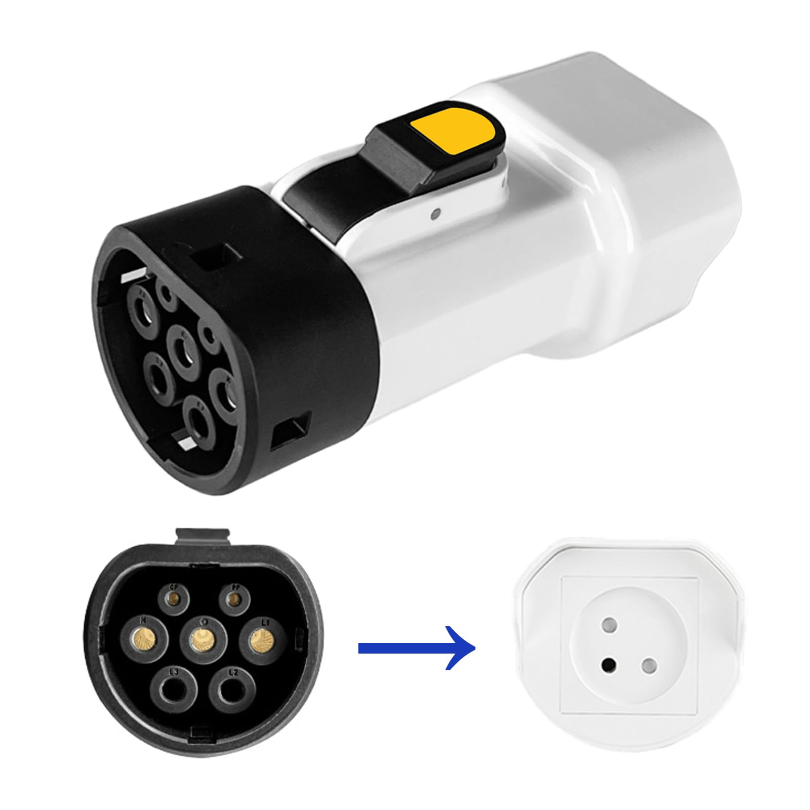 EVqiaoyi adapter do ogranicznika typu 2 V2L z izraelską wtyczką rozładowania przenośnego typu 2 do samochodu do 220 V (For Jaecoo 7 PHEV)