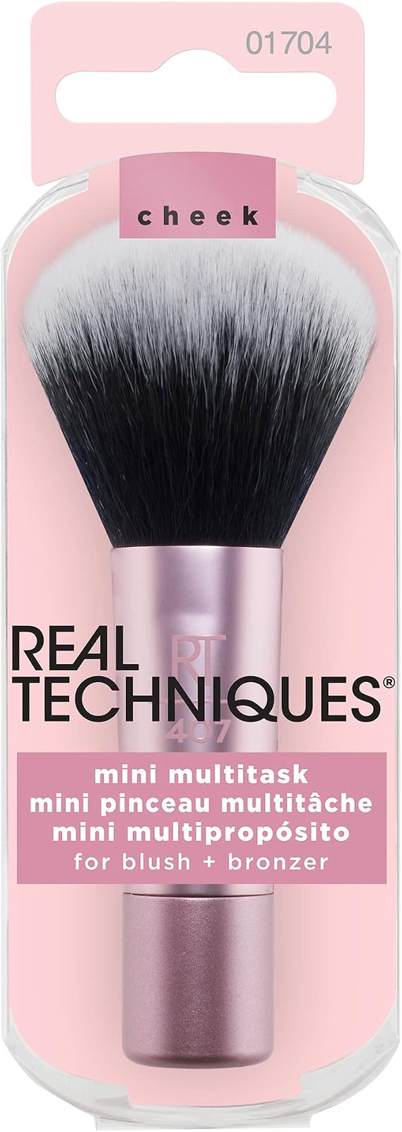 Real Techniques Mini Multi-Task Makeup Brush, Blush, Bronzing and Powder, Custom Cut Synthetic Hairy Face Brush For Loose and Pressed Powder, Travel Size, Vegan and Cruelty Free, 1