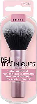 Real Techniques Mini Multi-Task Makeup Brush, Blush, Bronzing and Powder, Custom Cut Synthetic Hairy Face Brush For Loose and Pressed Powder, Travel Size, Vegan and Cruelty Free, 1