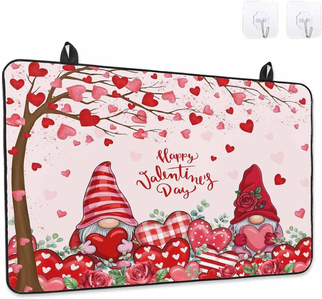 Valentine Stove Top Cover Red Heart Tree Stove Cover for Electric Stove Top Gnome Lover Eucalyptus Leaves Glass Cooktop Covers Anti-Slip Mat Heat Resistant Countertop Protector Kitchen Decor 36"x21"