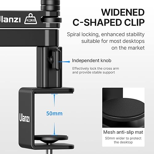 Miniatura 8 de Brazo de micrófono de perfil bajo LS26, soporte de escritorio de brazo de micrófono de aluminio, micrófono plegable giratorio de 360, brazo bajo