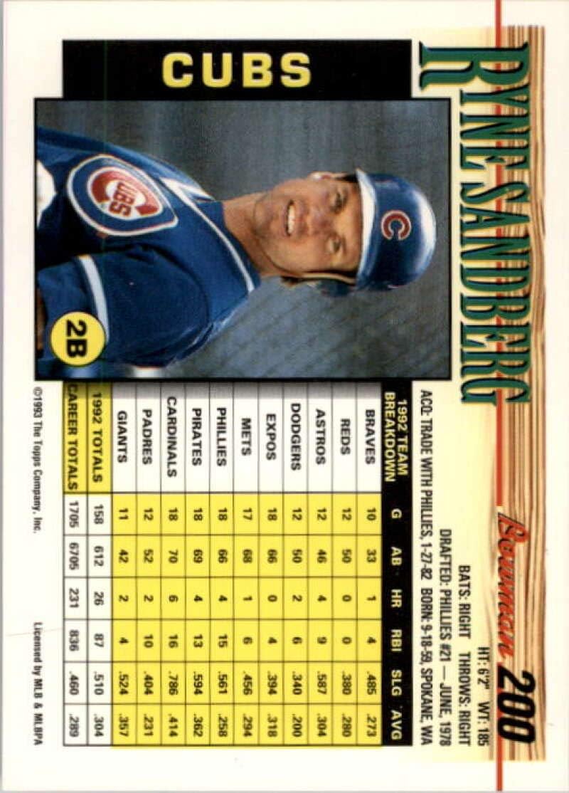 1993 Bowman #200 Ryne Sandberg Chicago Cubs MLB Baseball Card NM-MT