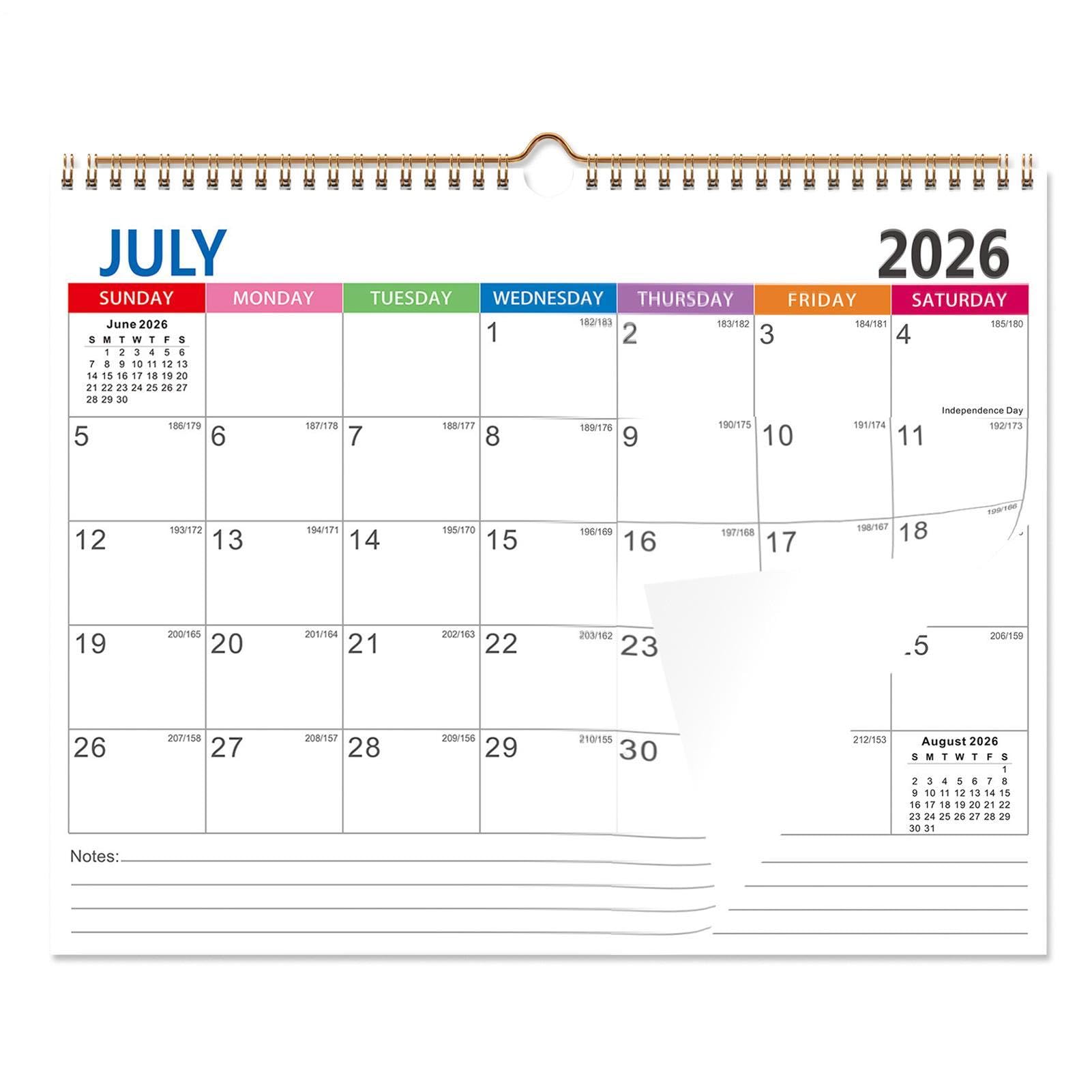 Wall Calendar 2026-2027 UK Family Calendar From July 2026-December 2027,Large Pastel Colour Block,To-Do List & Notes, Rainbow Gradient Design For Family, Office & Planning