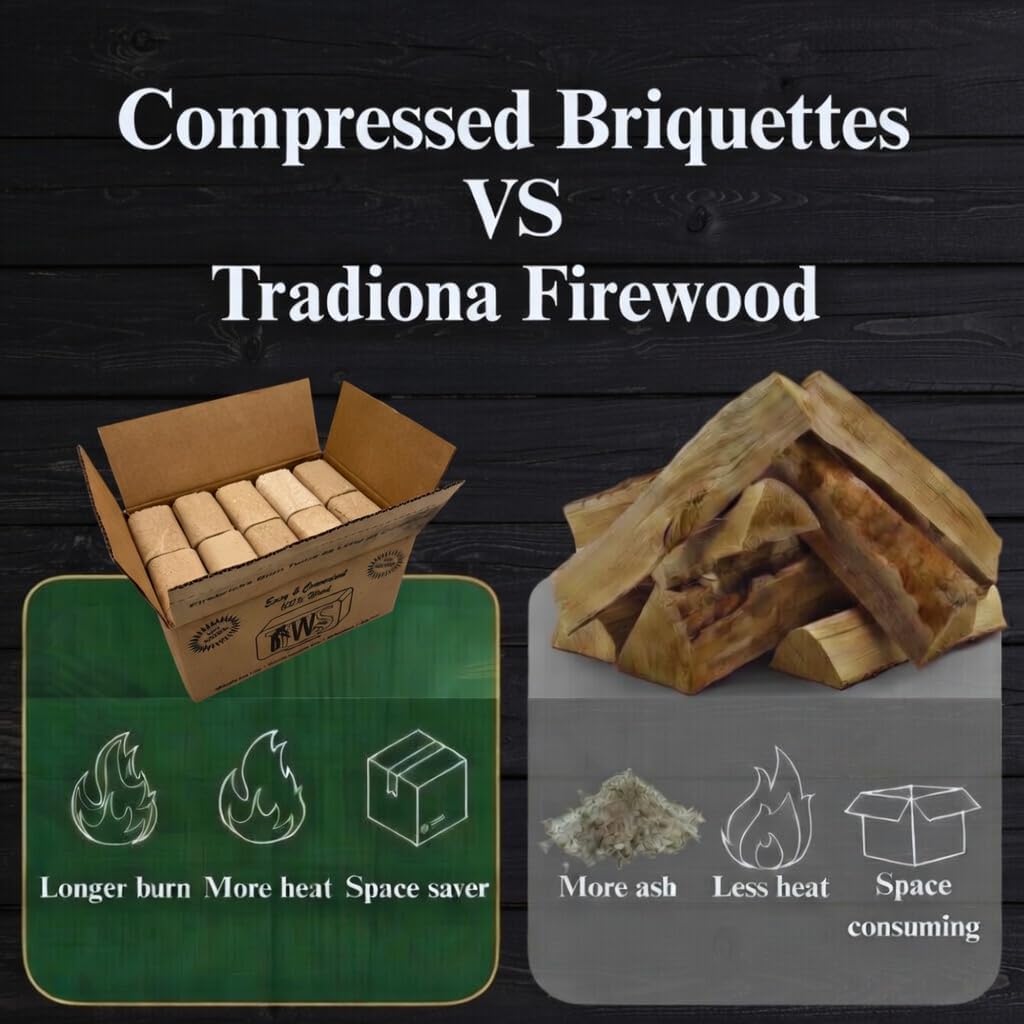 TWS 10 Compressed Hardwood Fuel Blocks 10-Pack - 100% Natural Sawdust Fire Logs, Long Burn High Heat, Low Ash Eco-Friendly for Fireplace Wood Stove Fire Pit