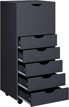 Naomi Home Carly 5-Drawer & 1 Cabinet Mobile Filing Cabinet Compact Under Desk Office & Home Storage, Craft Organization Unit with Lockable Wheels, 18 LBS Drawer Capacity, Black