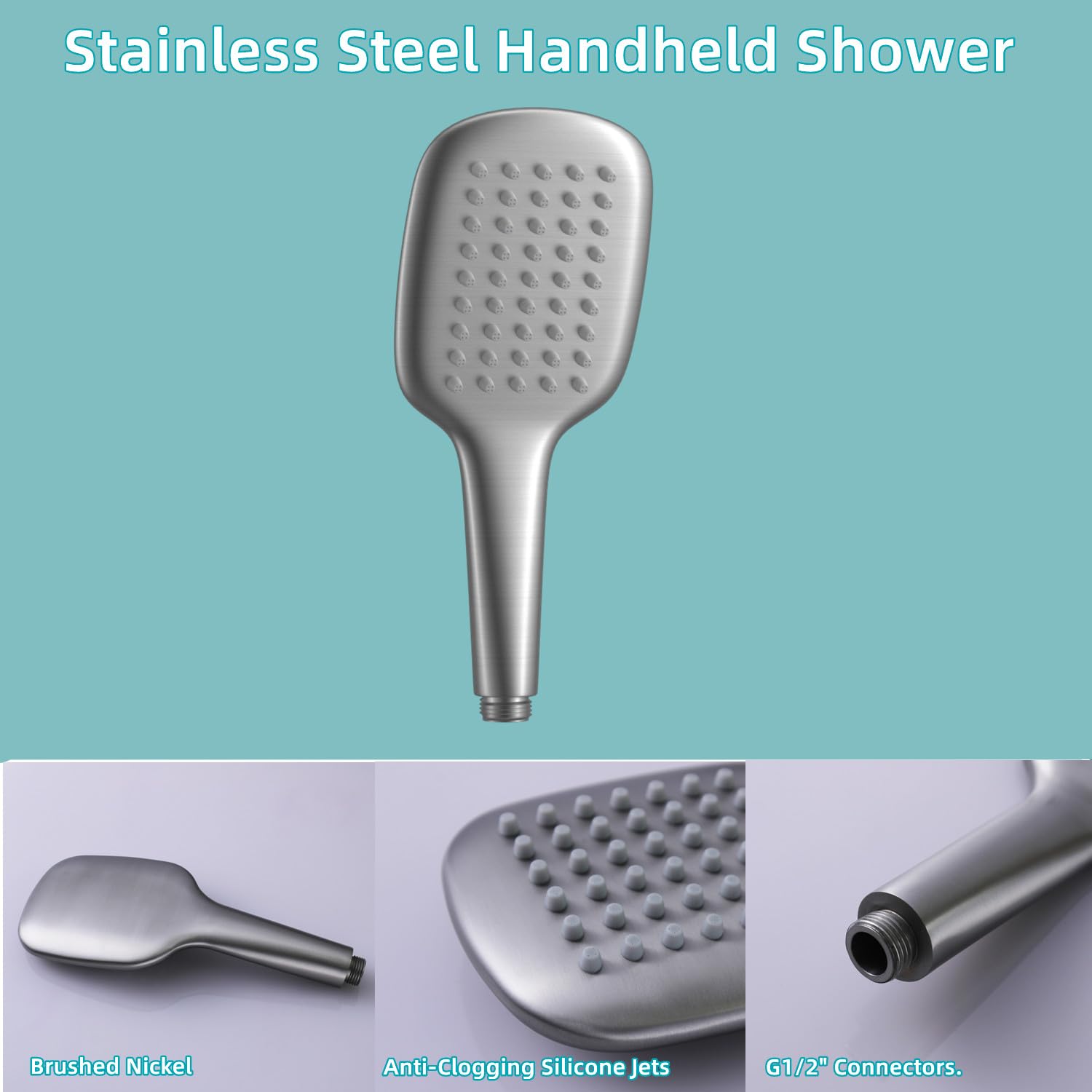 Cabezal de ducha de mano de níquel cepillado HONGTONGSOWER de acero inoxidable para baño, rociador de mano con pantalones extralargos de acero inoxidable