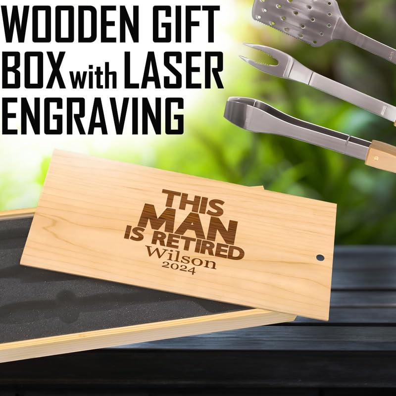 Set para Parrilla en Caja de Madera con Grabado Personalizado miniatura 4