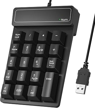 Wired USB Numeric Keypad 19 Key Number Pad Keyboard, Portable Financial Accounting Keyboard for Laptop PC Computer Notebook, Big Print Letters - Black