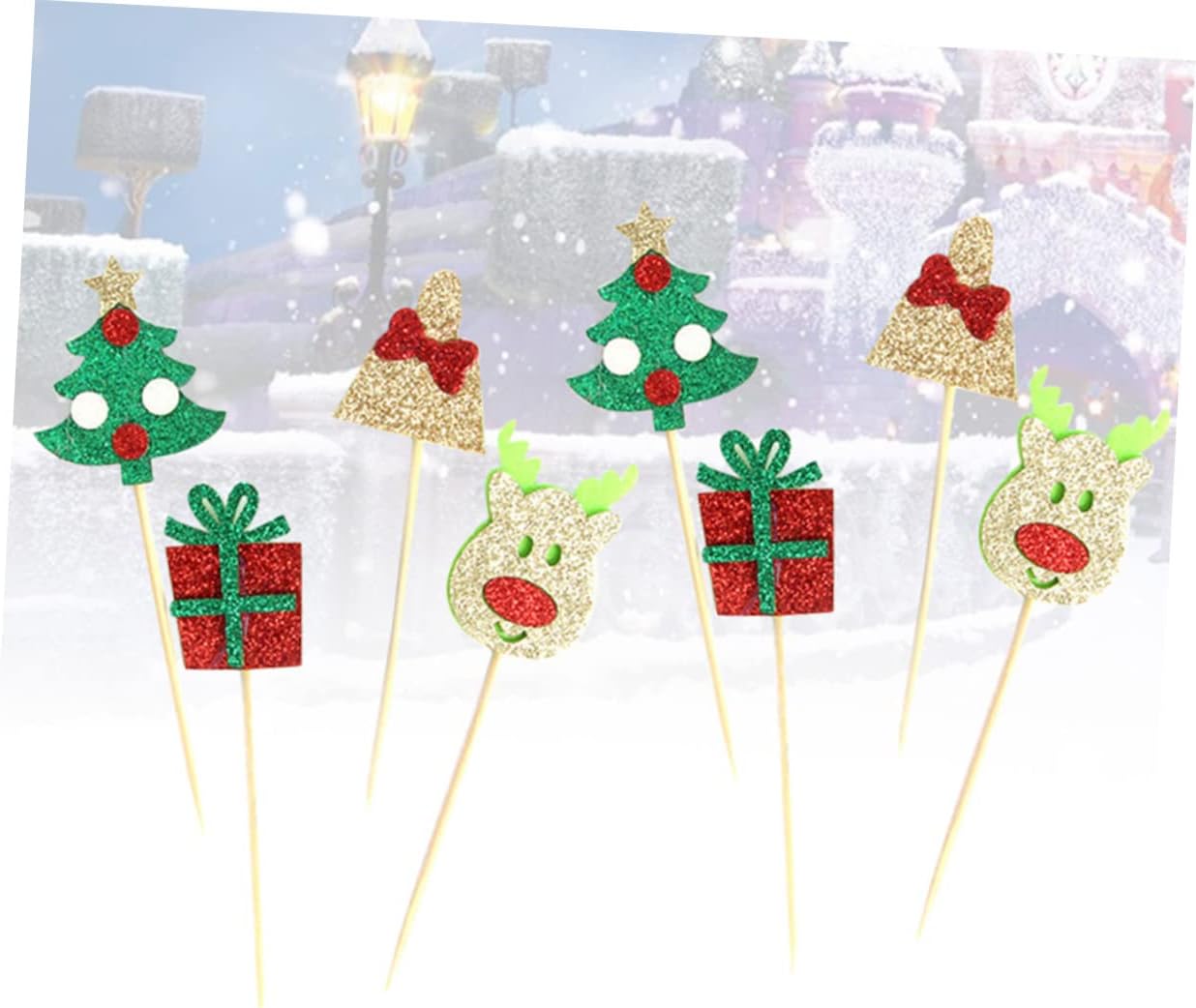 HEMOTON Unique Christmas Cake Toppers Bell Picks Cupcake Ornament Cake Decor Festive Party Supplies