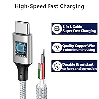 Vista 7 de Puxnoin Cable de carga múltiple, cable divisor USB C, cable de carga rápida 3 en 1 con 3 puertos macho tipo C compatible con teléfonos celulares