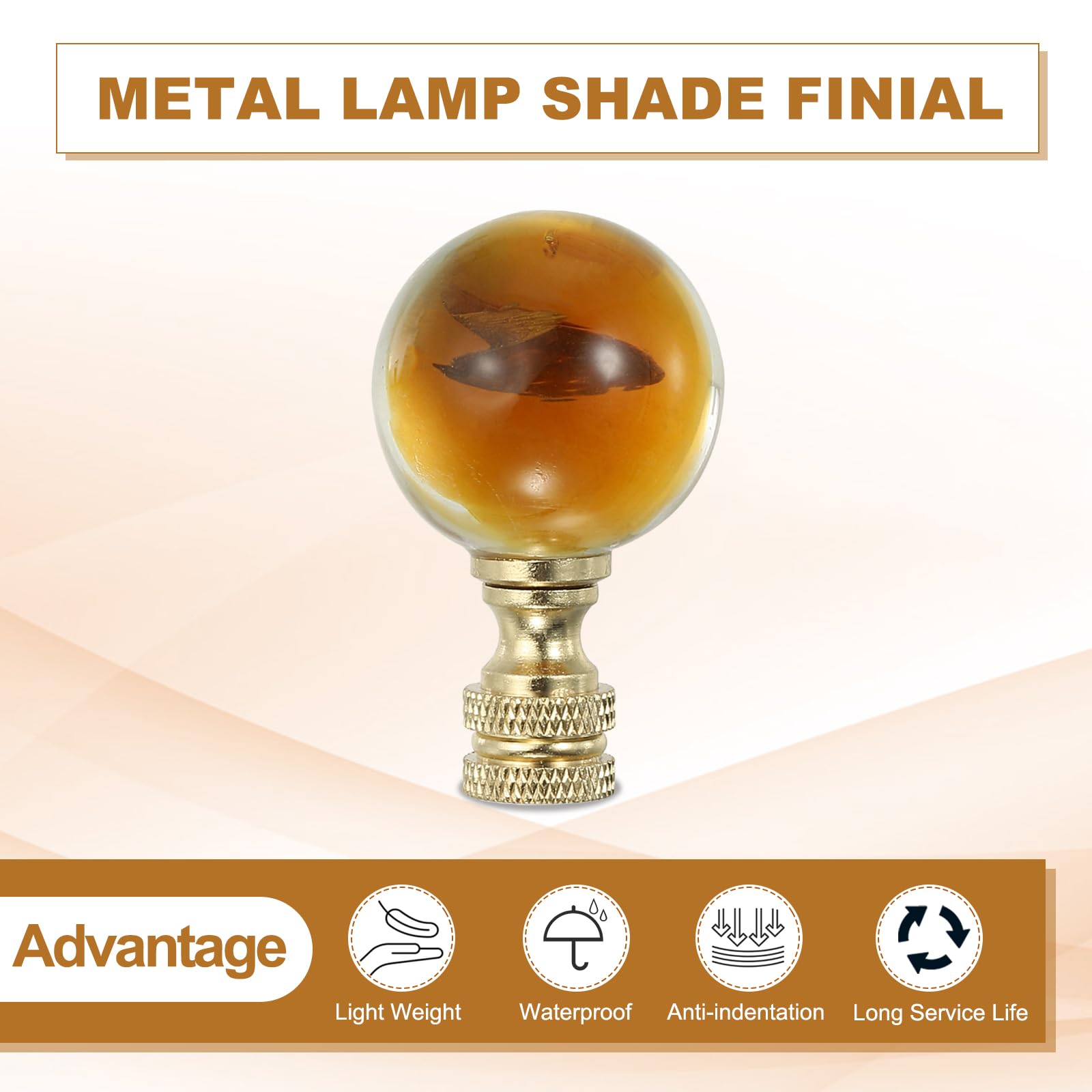 PATIKIL 2pcs 1/4-27 Lamp Finial Cap Knob, Clear Round Ball Shaped Crystal, Gold Tone - Image 3