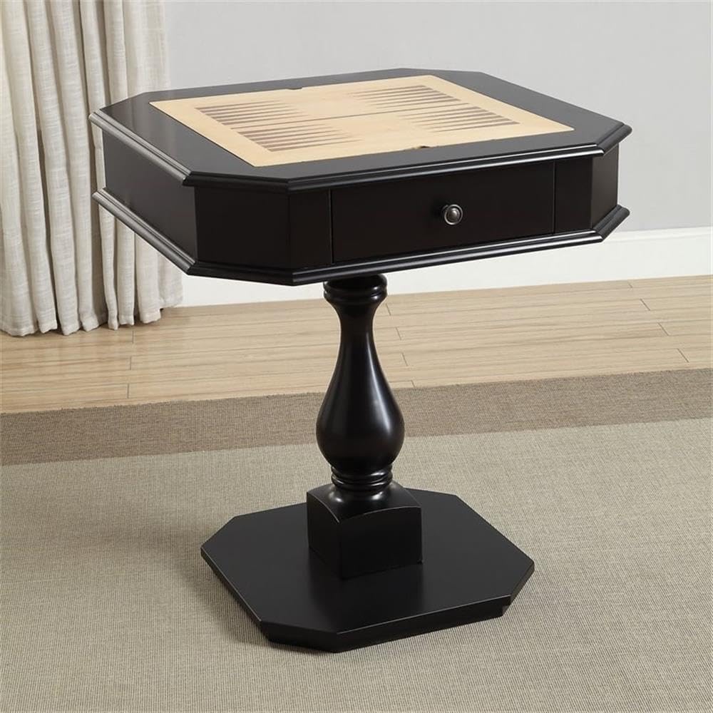 BOWERY HILL 2-Drawer Game Board Table in Black for Chess, Checkers, Backgammon, 28 in x 28 in x 31 in