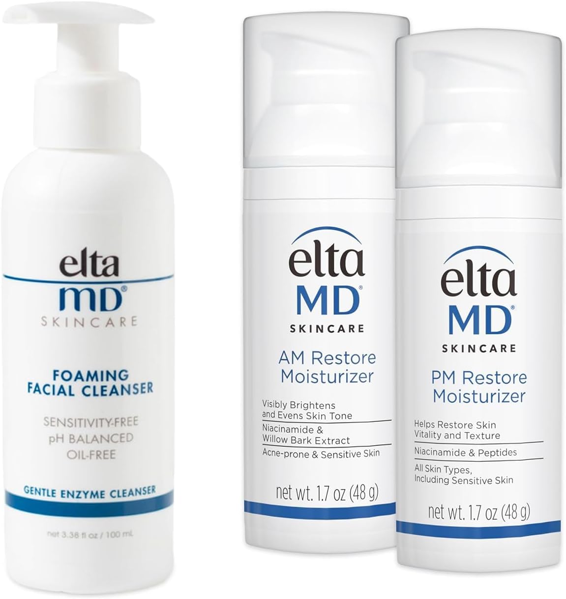 EltaMDAM & PM Moisturizer Facial Kit with Daily Foaming Facial Cleanser, Gentle for Sensitive Skin