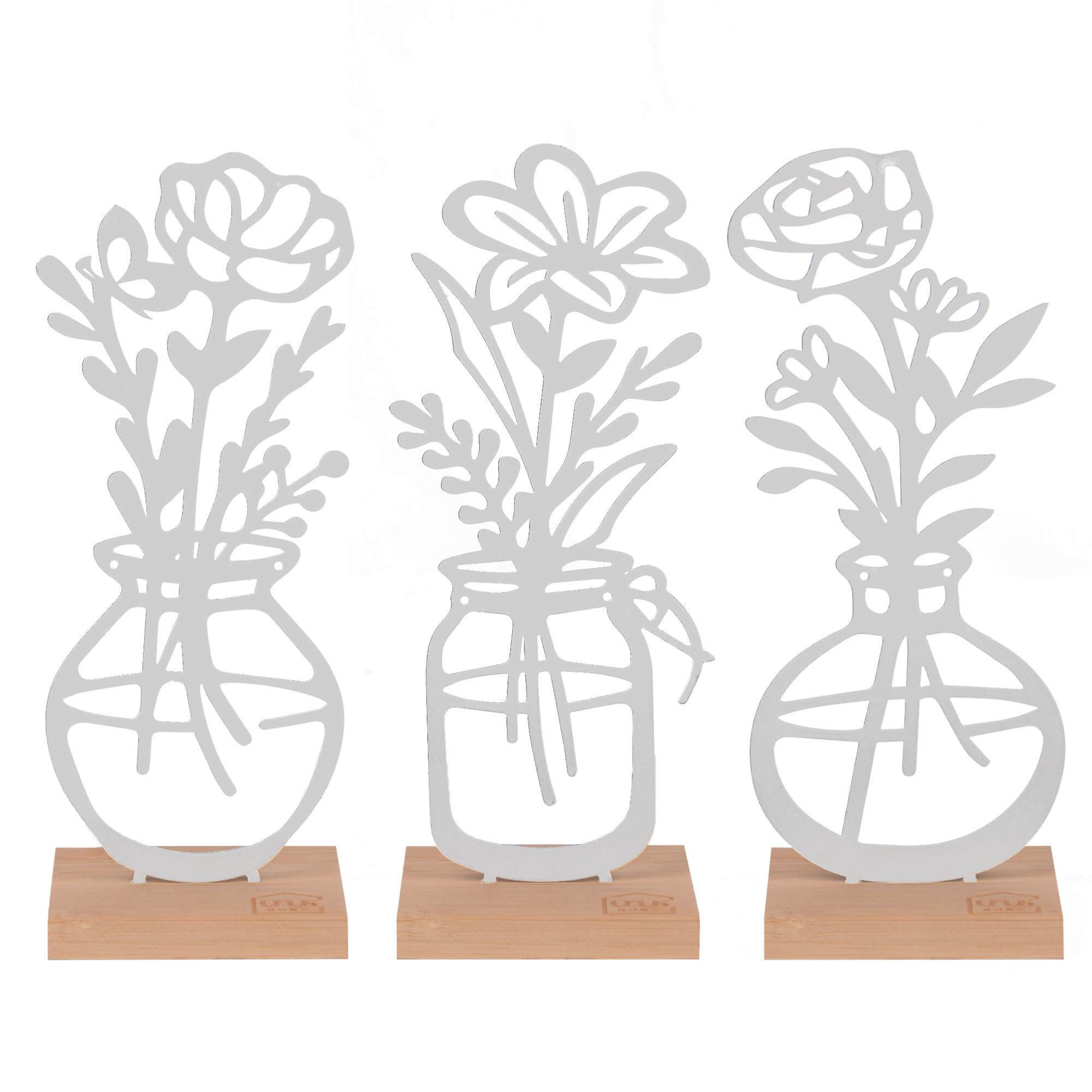 Amazon.de: UNUS Deko-Aufsteller 3er Set Vase mit Blumen aus Metall mit  Bambus-Sockel, in Schwarz oder Wei,stilvolle Tischdeko fr Wohnzimmer,  Fensterbank oder Balkon