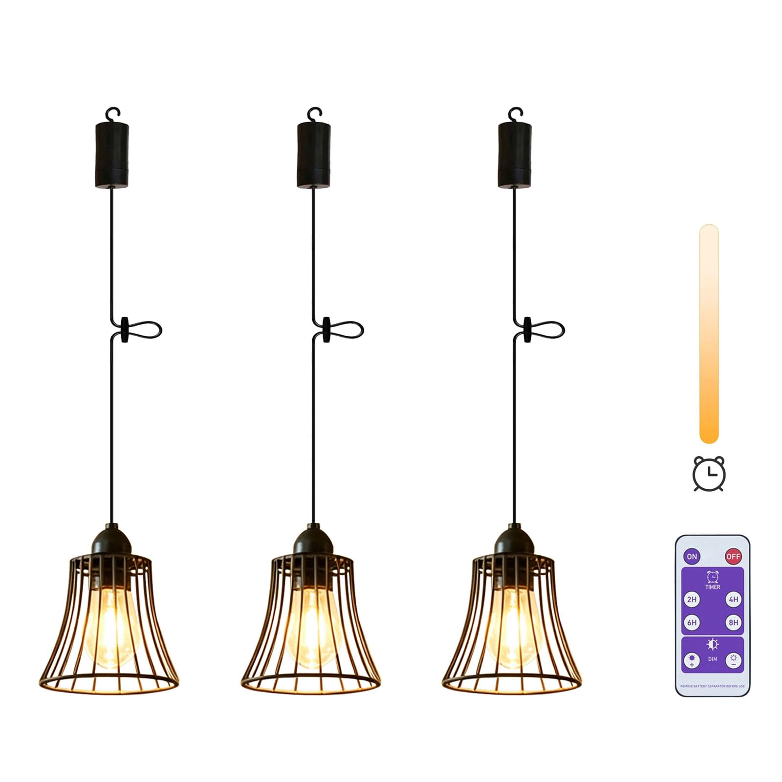 3-Pack Batteriebetriebene Pendelleuchte Dimmbar für Terrasse Garten Camping | Dimmbar mit Fernbedienung, 2/4/6/8 Std Timer, IP44 Wasserdichte Hängelampe ohne Kabel, Warmweiß & Kaltweiß LED Glühbirne