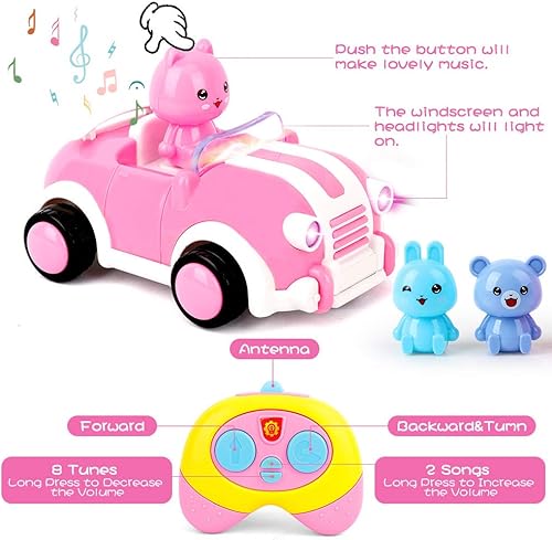 Miniatura 2 de kramow Juguetes para niñas, autos de control remoto de dibujos animados, juguetes para niños y niños, auto de carreras RC para niños pequeños, mini