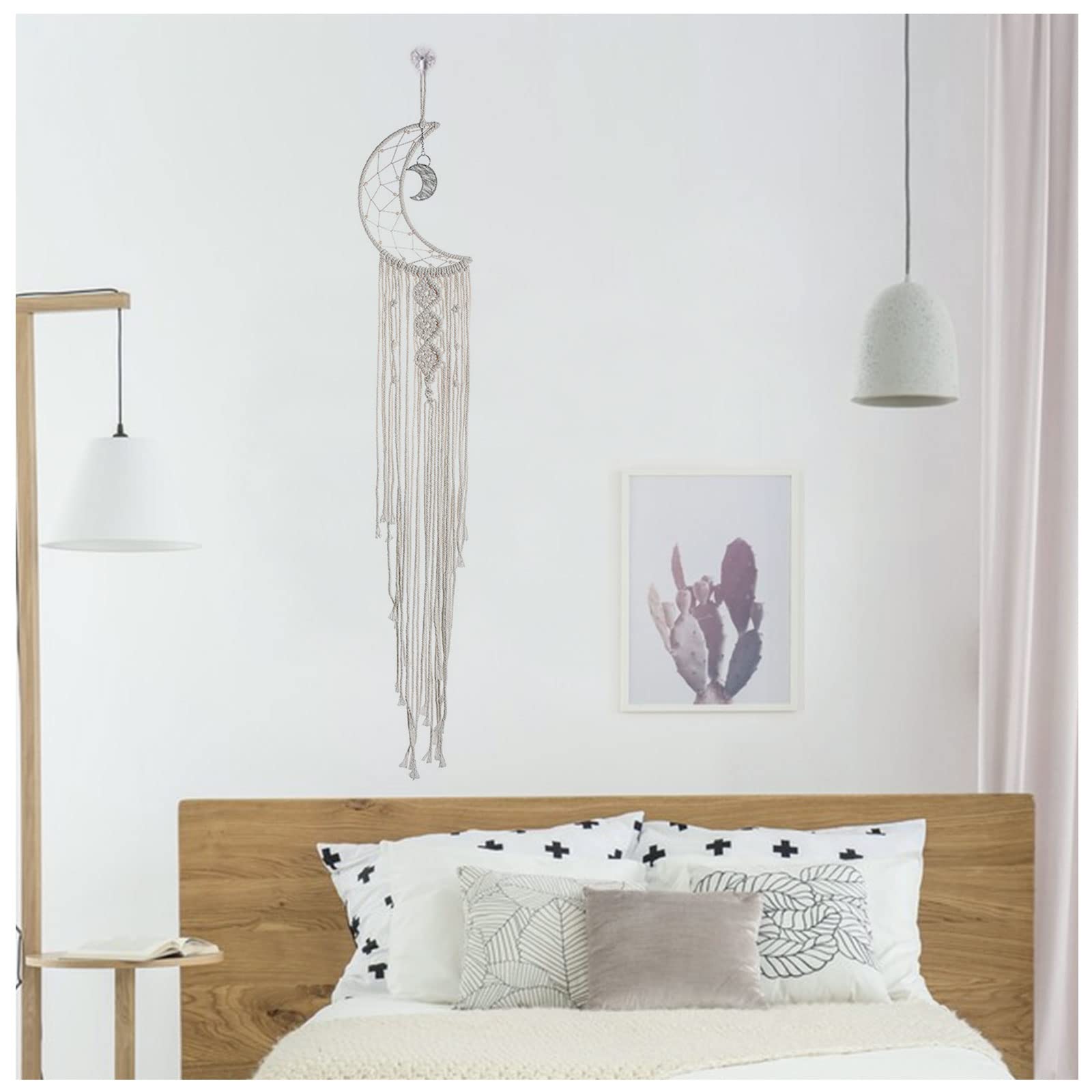 Attrape-Rêves Lune Tissé Main - Décoration Murale Bohème Avec Pompons - Cadeau Chambre Adolescent - 6