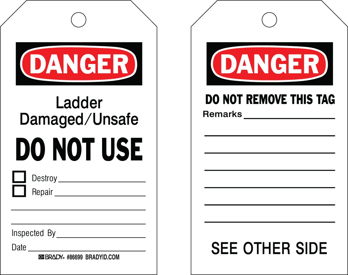 Brady 86699 7" Height x 4" Width, Cardstock (B-853), Black/Red on White Accident Prevention Tags (100 Tags)