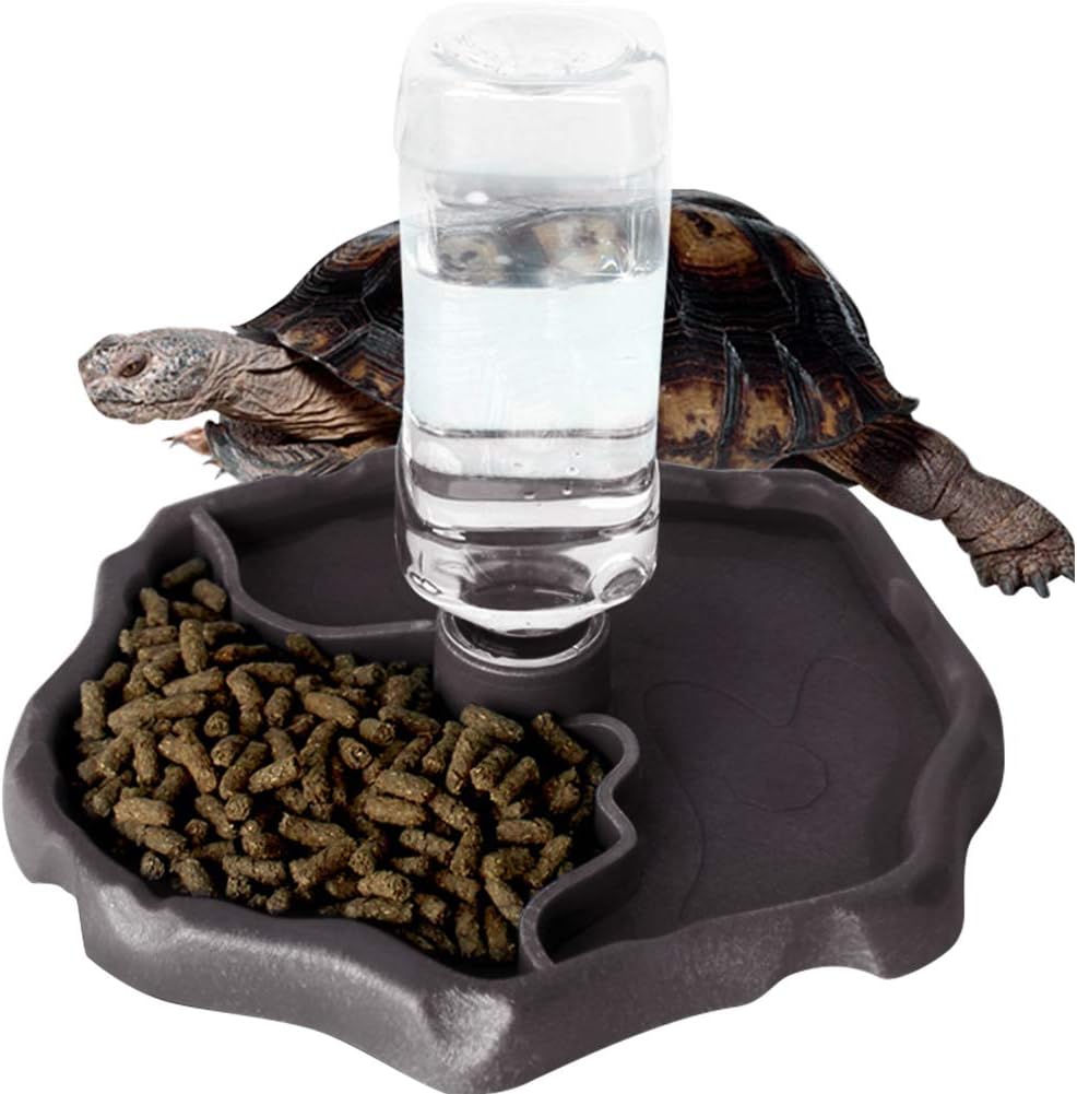 WINGOFFLY Automatic Reptile Feeders Waterer Automatic-refilling Turtle Water Dispenser Bottle Tortoise Food Water Bowl Feeding Dish for…