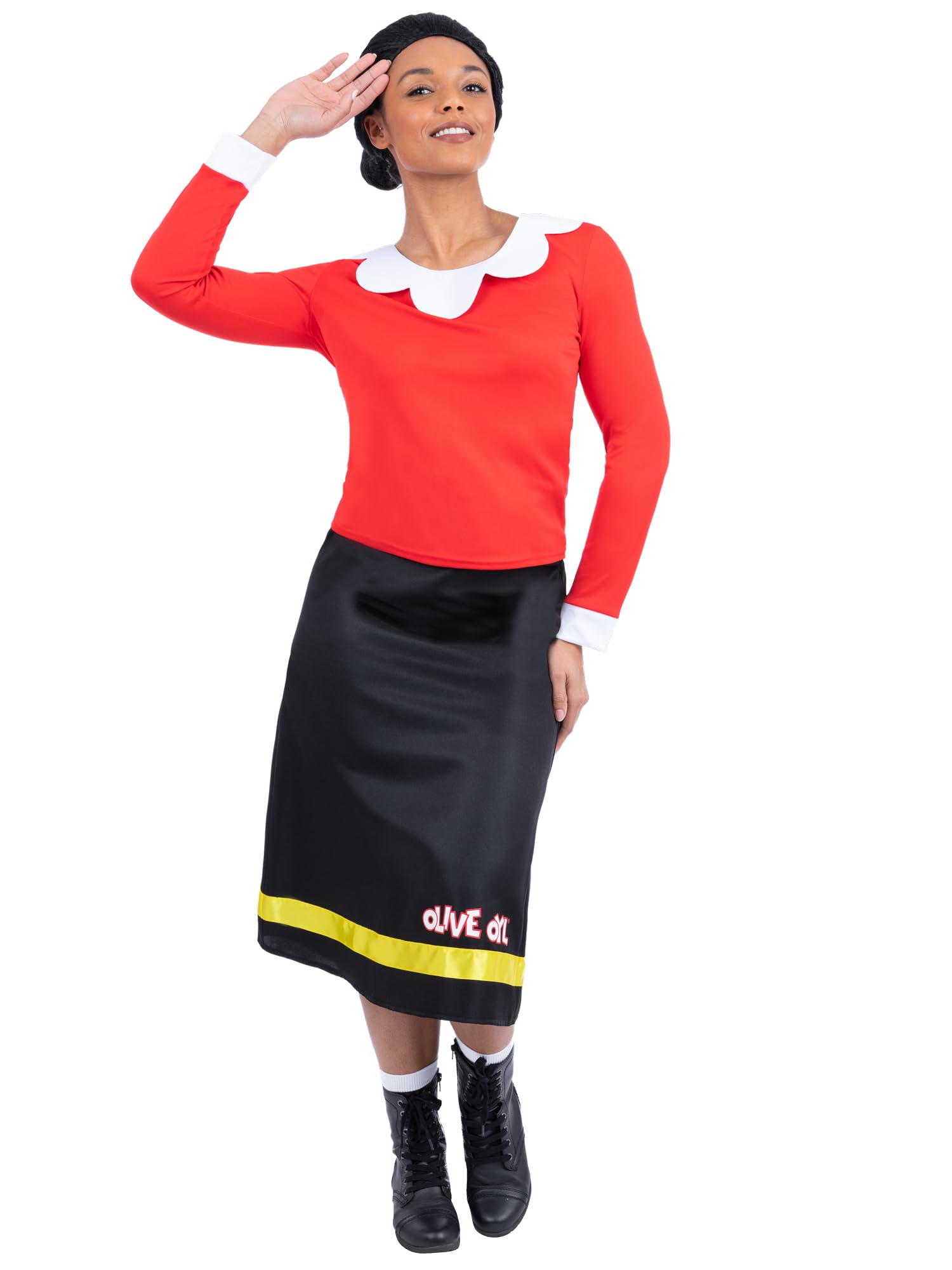 Smiffys Popeye Olive Oyl Costume for Women, Official Licensed Classic Cartoon Fancy Dress, Red Top, Black Skirt Character Wig, Retro 1930s Comic Animation Outfit Adults, Fun Halloween Large — image 1