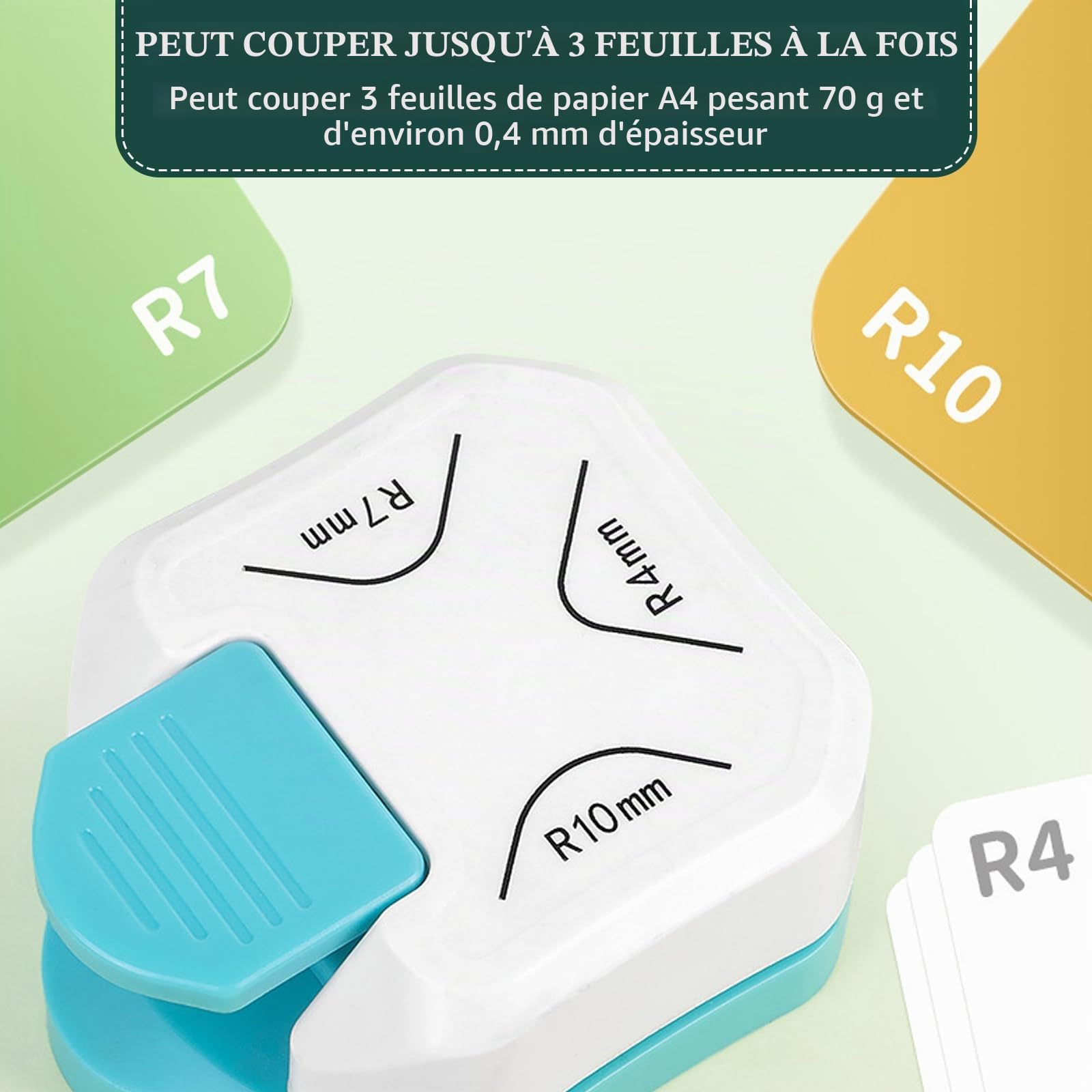 Perforatrice d'angle, Perforatrice Coins Arrondis, 4-7-10 mm, Outil Découpe pour Angle Arrondi, Arrondisseur, pour Projet DIY, Carte de Vœux, Papier Découpage, Étiquette, Décoration