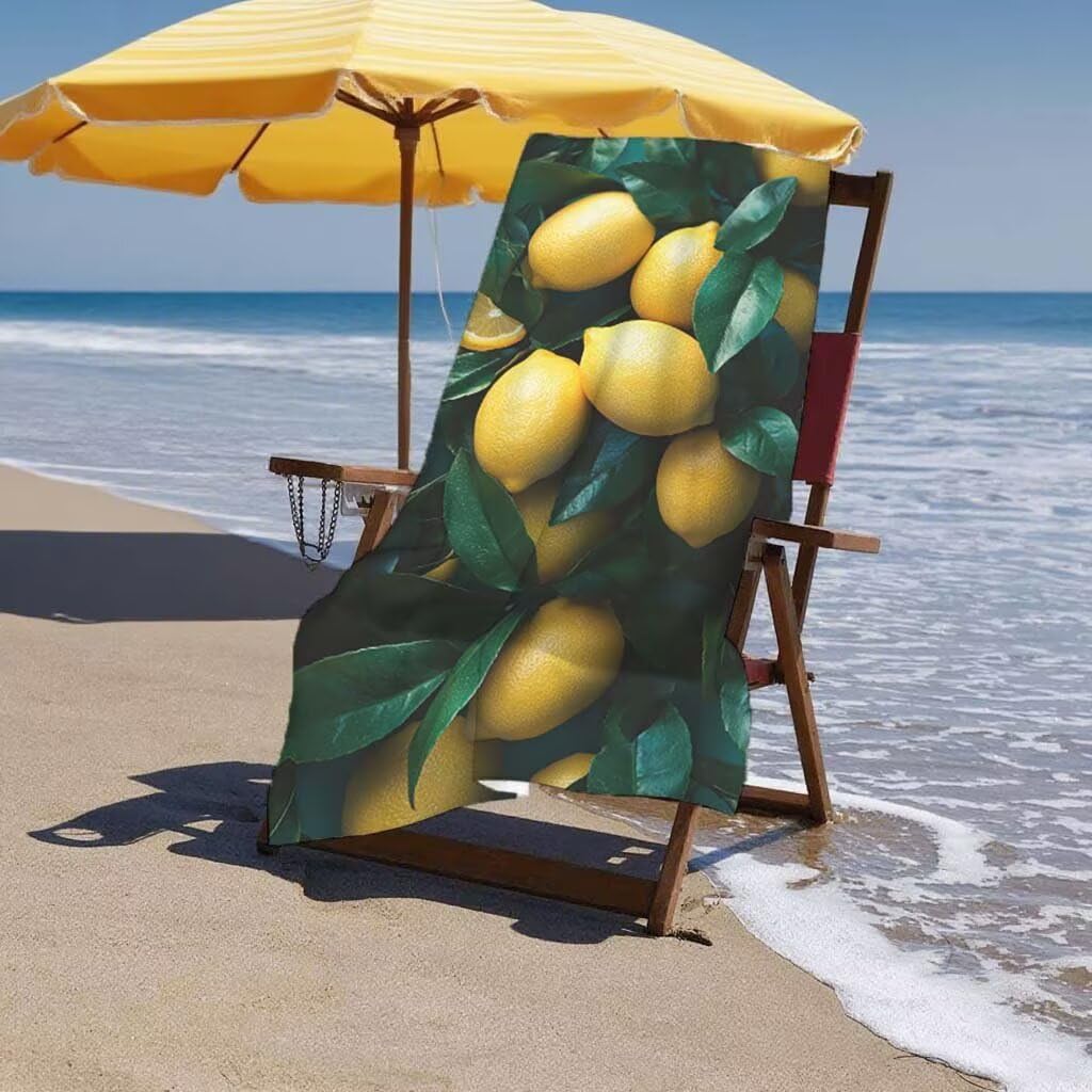 Telo Mare XXL 100x200cm/35x70cm, 2 Set Telo Mare Microfibra Limone Asciugamano Palestra Uomo, Antisabbia, Leggero, Asciugatura Rapida, Teli da Spiaggia Grandi Accessori per Camping Natation Yoga H-42