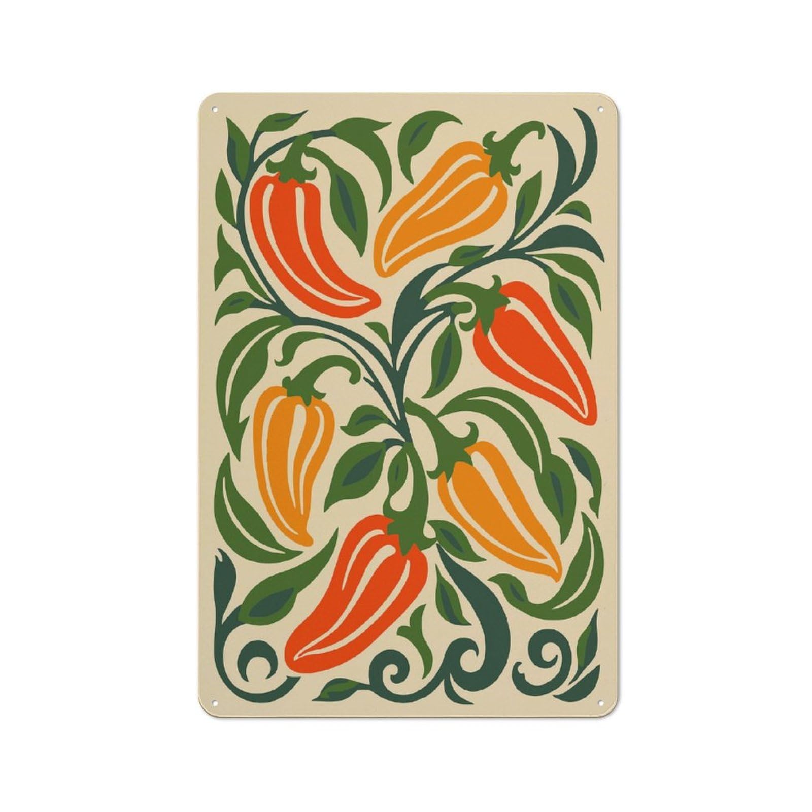 Junmoney Style-11 Retro-Style Tin Sign 30X20cm Featuring Pepper Plant Illustration For Hallway Wall, For Garage, Workshop And Man Cave Decoration