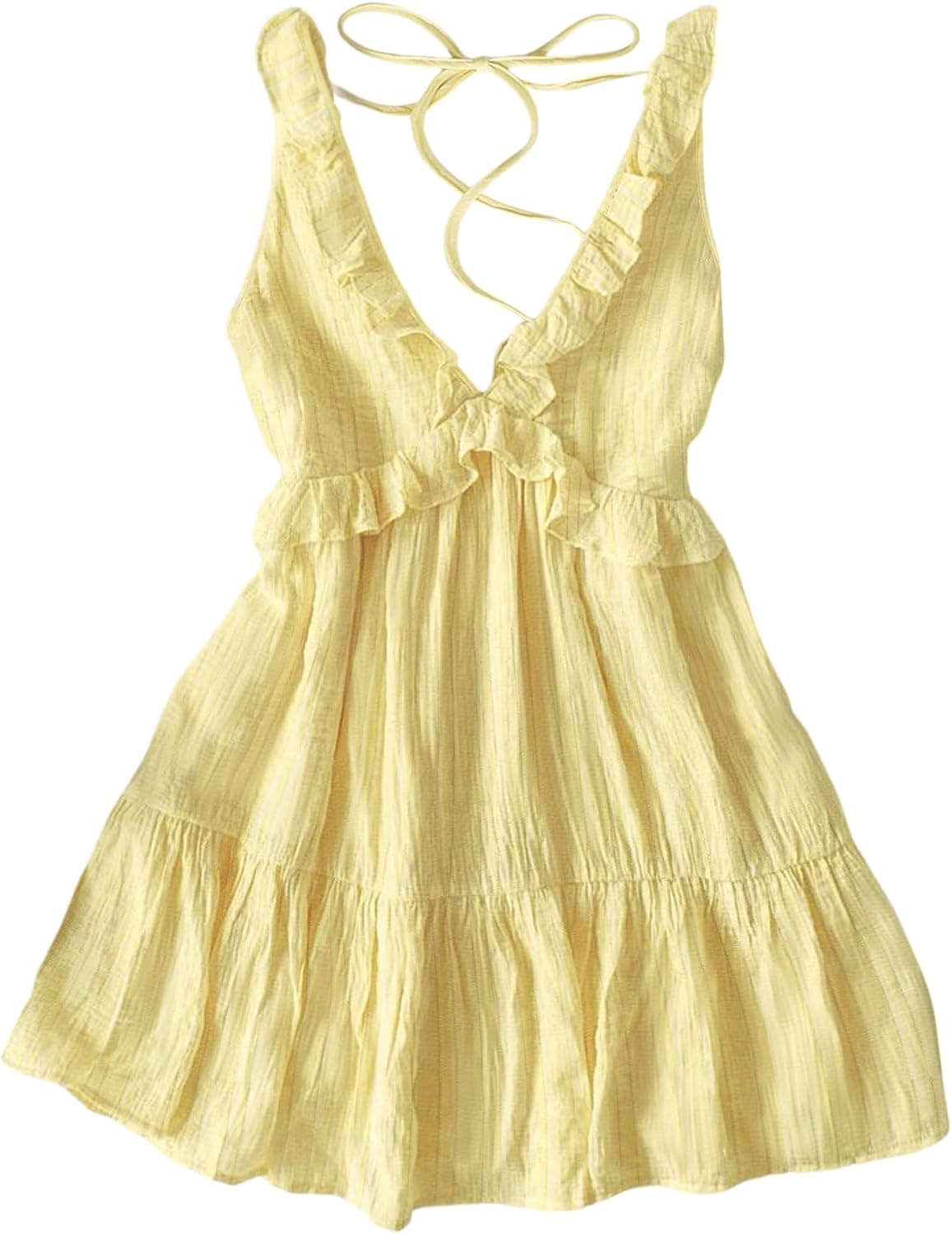 Summer sleeveless babydoll sundress with deep Vneck and ruffle