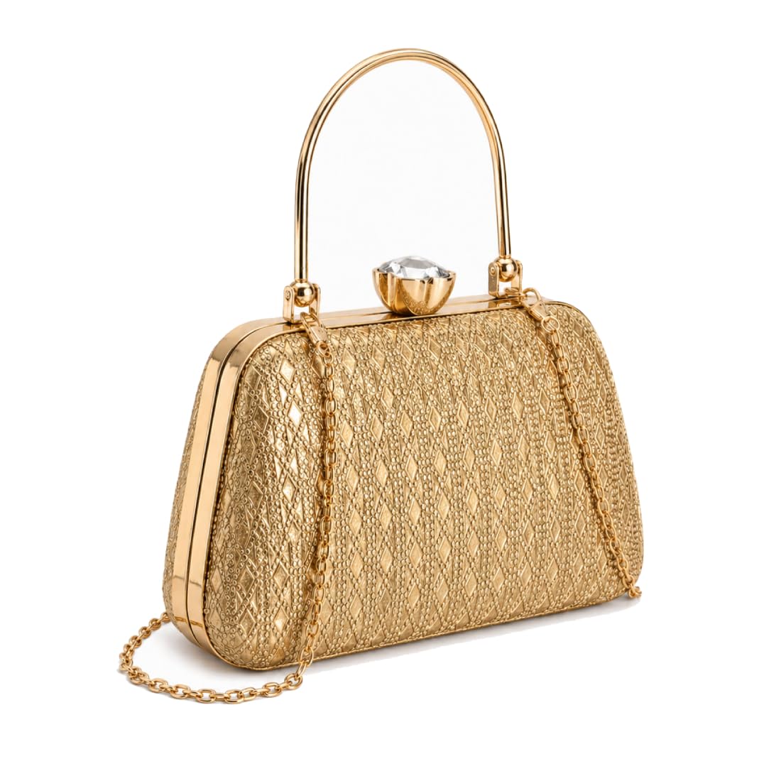 Embellished Evening Purse Wedding Clutch Bag with Metal Handle and Chain Strap, Crystal Clasp-image-15