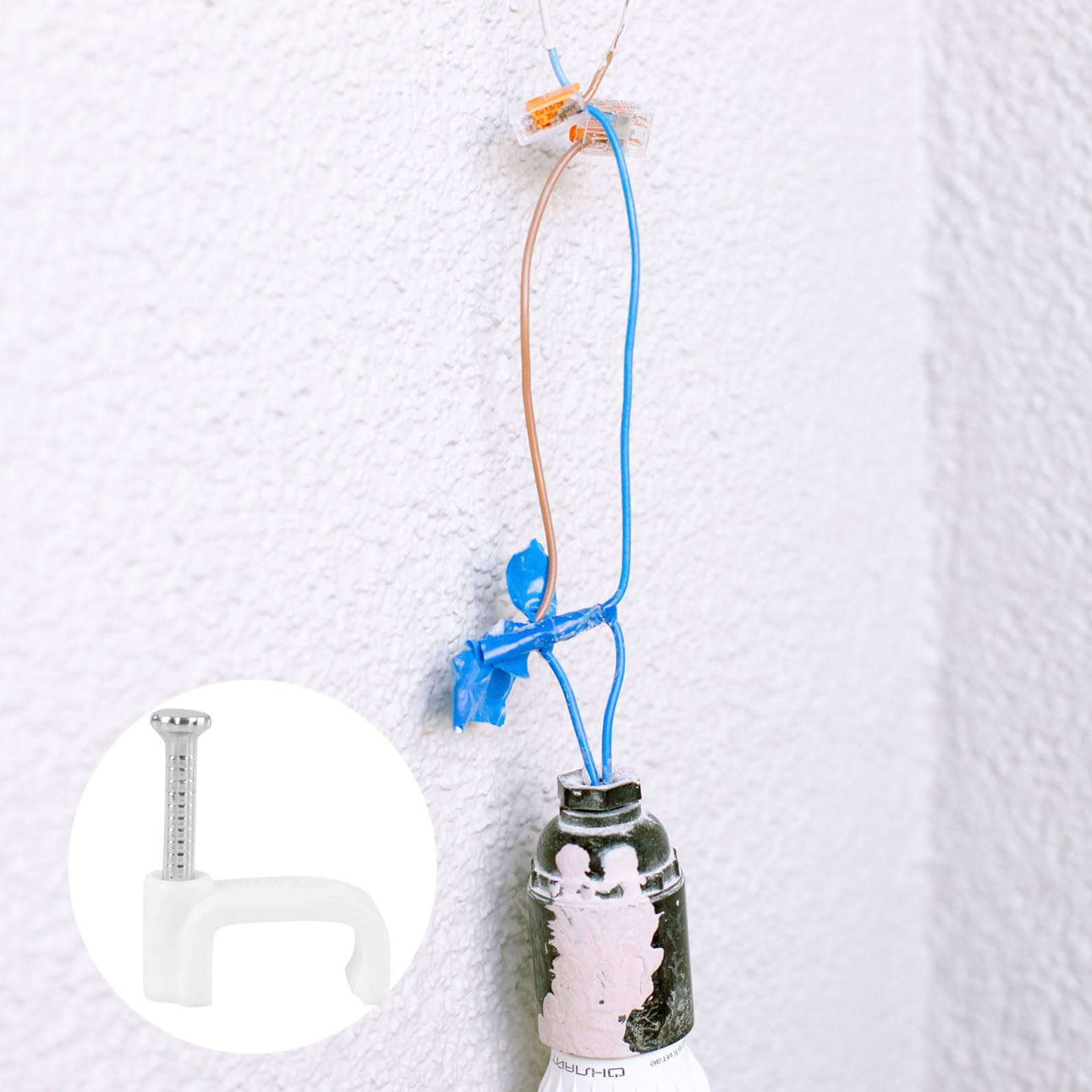Kabelclip aus Kunststoff und Stahl mit Nagel Quadratische Kabelklemme 12mm Korrosionsbeständig und Isolierend für Büro und Zuhause 5 Packungen