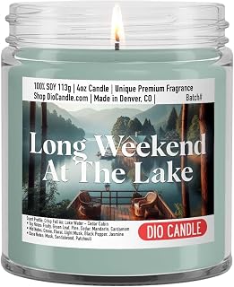 Long Weekend at the Lake Scented Candle - Smells Like Crisp Fall Air - Lake Water - Cedar Cabin - 100% Naturally Vegan Soy and Premium Fragrance | Great Gift | Handmade in Denver (4oz Glass Jar)