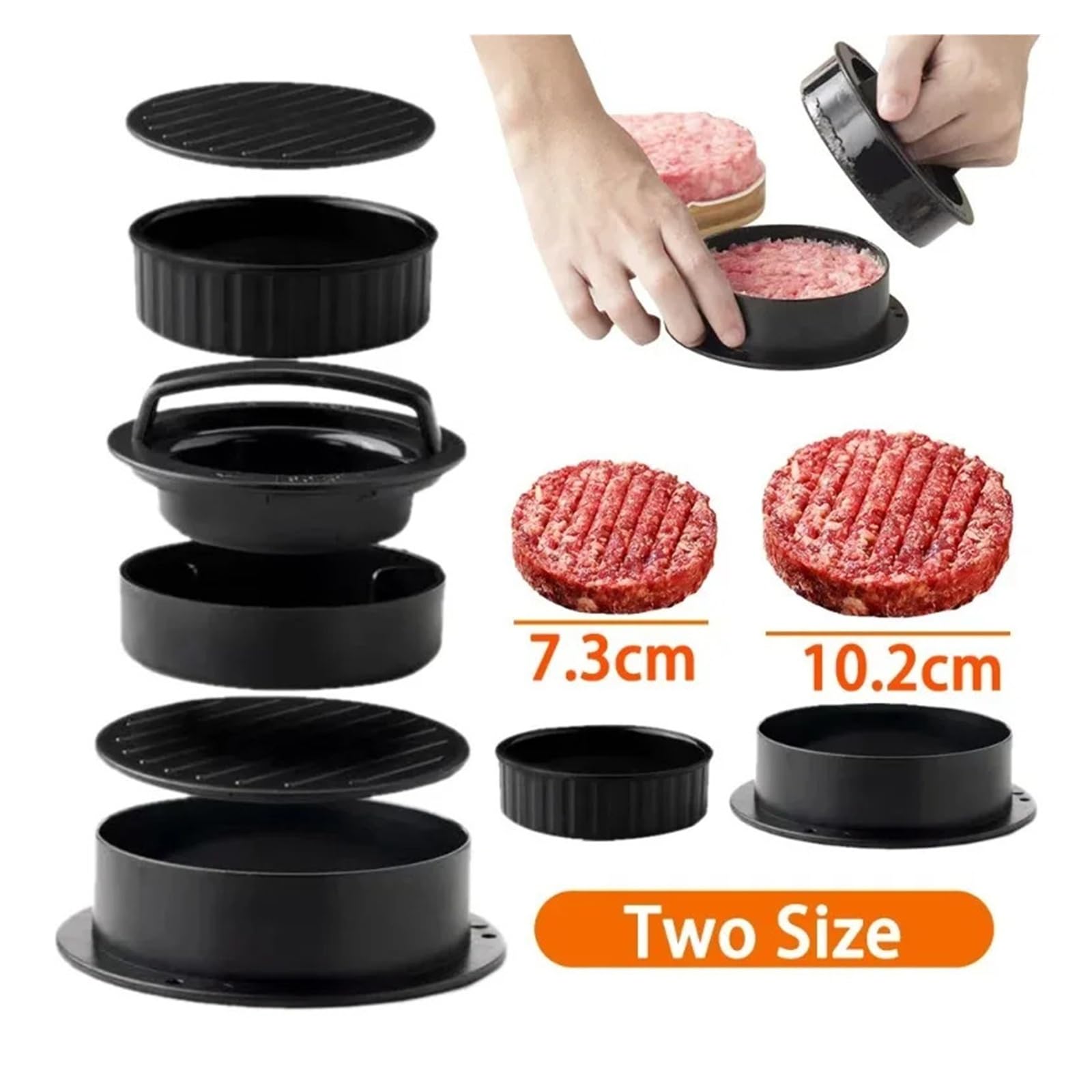 Generisch Runde Hamburger-Burger-Presse, Rindfleisch-Grillhelfer, Fleischkoteletts, Patty-Maker-Form, Küchenhelfer(3 in 1 Black)