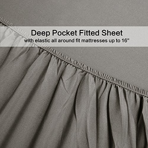 Image of 4 Piece Bed Sheet Set -1 Flat Sheet,1 Fitted Sheet and 2 Pillow Cases Brushed Microfiber Luxury Bedding with Deep Pockets (Full,Gray)