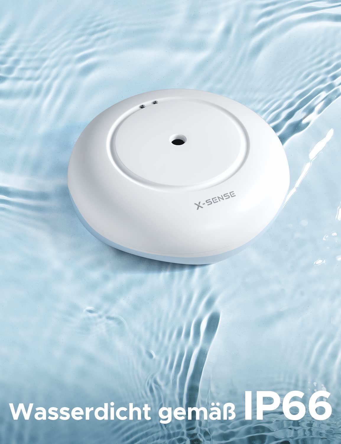 X-Sense Smart Wassermelder mit Batterie, WLAN Wassersensor, kompakter Überschwemmungssensor mit Einstellbarer Lautstärke von bis zu 110 dB sowie 500 m Reichweite, für Küchen, Keller und Badezimmer